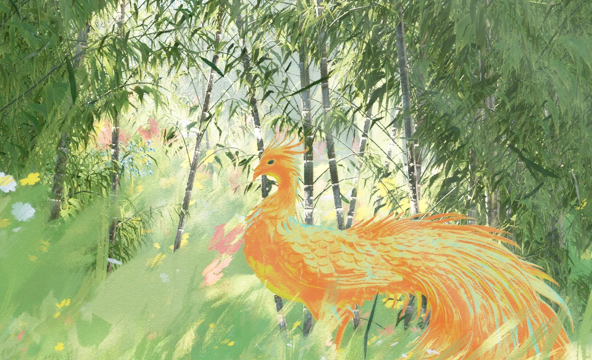 鸣凤在竹 · 数字插画场景